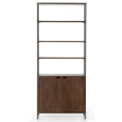 Theodore Industrial Loft Brown Wood Grey Iron Frame Open Back Display Bookcase