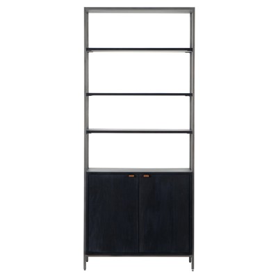 Theodore Industrial Loft Black Wood Grey Iron Frame Open Back Display Bookcase