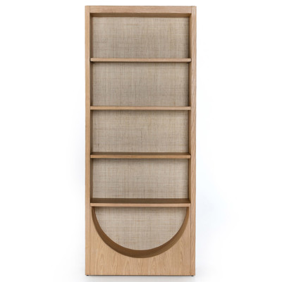 Hilary Coastal Beach Brown Oak Wood Woven Cane Arched Bookcase
