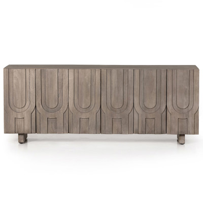 Celia Modern Classic Aged Grey Carved Wood Media Console