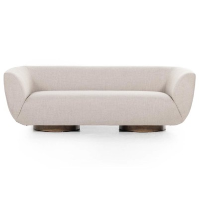 Sabina Modern Classic Beige Performance Brown Wood Base Tight Back Sofa - 87"W