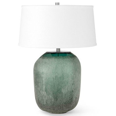 Palecek Mykonos Coastal Beach Teal Green Glass Bedside Table Lamp