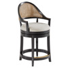 Alma Coastal Black Walnut Wood Frame White Upholstered Linen Swivel Counter Stool