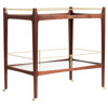 Daniel Rickey Mid Century Brown Wood Clear Glass Brass Accent Bar Cart