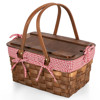 Roberto French Country Brown Wood Red Plaid Picnic Basket