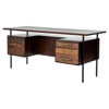 Wayland Rustic Lodge Brown Oak Wood Black Steel 4 Drawer Desk