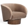 Hazel Modern Classic Brown Velvet Upholstered Oak Wood Swivel Club Chair