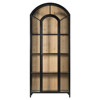 Stancil Industrial Brown Oak Wood Black Iron Clear Glass Door Arch Display Case