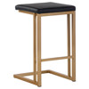 Kacie Industrial Black Upholstered Faux Leather Gold Steel Counter Stool - Set of 2