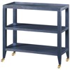 Isadora Navy Blue Grasscloth Brass Casters 3 Tier Rolling Console