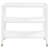 Isadora Chiffon White Grasscloth Brass Casters 3 Tier Console Table