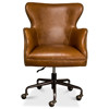Alexander Light Brown Upholstered Leather Metal Base Nailhead Trim Swivel Office Chair