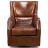 Emersyn Rustic Lodge Brown Upholstered Leather Nailhead Trim Swivel Arm Chair