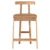 Madina Mid Century Modern Brown Upholstered Leather Natural Wood Counter Stool