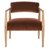 Pia Mid Century Modern Brown Upholstered Velvet Natural Wood Frame Arm Chair