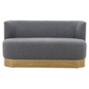 Krish French Country Grey Performance Boucle Brown Wood Dining Bench