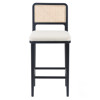 Vin Coastal White Upholstered Cushion Natural Woven Cane Black Wood Counter Stool