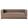 Jordane Mid Century Modern Taupe Upholstered Velvet Brown Wood Base Sofa - 83"W