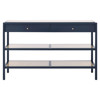 Caanan Glass Top Woven Cane Midnight Blue Wood Console Table