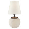 Visual Comfort Terri Modern Classic Alabaster Linen Shade Round Table Lamp - Large
