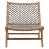 Ashleigh Coastal Beach Taupe Woven Rope Natural Teak Outdoor Lounge Chair