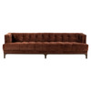 Allen Mid Century Orange Velvet Brown Wood Frame Tufted Sofa - 91.25"W