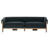 Cabrina Mid Century Modern Smoke Velvet Brown Wood Sofa - 91"