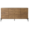 Alina Rustic Lodge Brown Wood Dark Grey Iron 9 Drawer Dresser