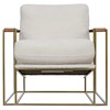 Oriana Off White Upholstered Boucle Brass Steel Leather Arm Occasional Chair