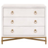 Simon Modern Pearl White Faux Shagreen Brushed Gold Metal 3 Drawer Nightstand