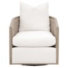Mason Coastal White Performance Boucle Grey Oak Woven Rattan Swivel Club Chair