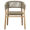 Tina Coastal Beach Taupe Woven Rope Natural Teak Frame Outdoor Dining Arm Chair
