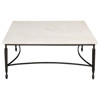 Elise French Country White Marble Black Iron Square Coffee Table