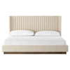 Mirica Rustic Cream Performance Channel Brown Wood Tufted Wingback Bed - King
