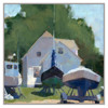 Nova Coastal Beach Summer Boats Green Seascape Grey Frame Painting - 47x47