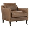 Madeline French Country Cocoa Brown Upholstered Leather Casters Arm Chair