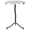Soleil Updated Traditional White Marble Bronze Iron Round Pedestal End Table