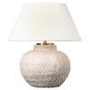 Visual Comfort Avedon Plaster White Rattan Linen Shade Cordless Table Lamp