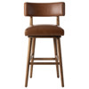 Cerise Modern Classic Chestnut Brown Leather Wood Swivel Bar Stool