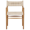 Mable Coastal Beach Off White Wicker Natural Teak Outdoor Dining Arm Chair