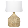 Campagna Coastal Beach White Linen Shade Natural Rattan Table Lamp