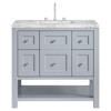 Draven Modern Classic White Carrara Marble Light Blue Wood Vanity Sink - 36"
