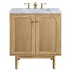 Eireen Modern Classic White Carrara Marble Natural Wood Vanity Sink - 30"