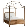 Janelle Updated Traditional White Linen Brown Wood Canopy Bed - Queen