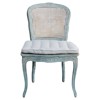 Riley French Country Cream Linen Distressed Blue Wood Cane Dining Chair