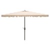 Inès French Country Beige Striped Rectangular Scalloped Patio Umbrella