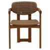 Armande Coastal Beach Brown Woven Wicker Teak Outdoor Dining Arm Chair