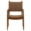 Leandre Coastal Brown Woven Wicker Teak Outdoor Dining Arm Chair - Set of 2