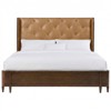 Alaine Rustic Lodge Brown Leather Walnut Wood Wingback Bed - Queen