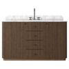 Malden Modern Classic White Marble Brown Oak Reeded Wide Vanity Sink - 55"
